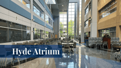 Interior view of the Hyde Atrium at the Midwestern University Downers Grove, IL campus.