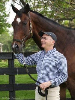 Glen Cotton holds horse by reins