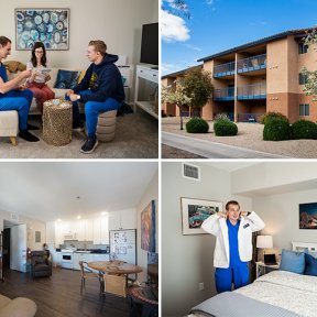 Collage of various rooms in student housing