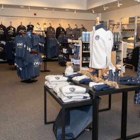 Midwestern University merchandise on display at the Downers Grove campus store.