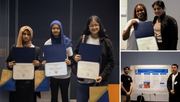Mini Medical School winners hold their awards, mentor and student with participation certificates, and a student and a mentor with the case study poster.