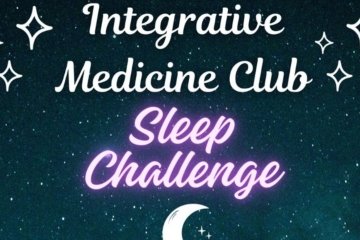 Integrative Medicine Club Sleep Challenge graphic with midnight blue sky, stars, and a crescent moon.