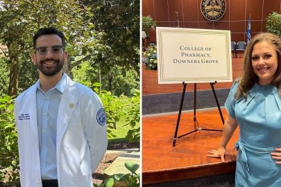 Diego and Kanon pose on campus.
