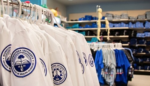 Bookstore with white coats and scrubs