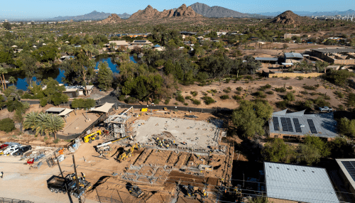 Overhead view of the construction of the new Zoological Medical Institute at the Phoenix Zoo