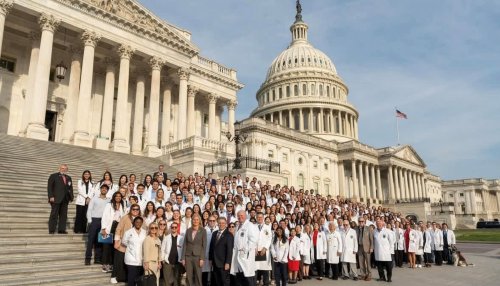 Large group stands on U.S. capitol steps