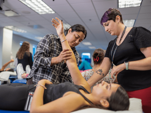Professor and student working on patient’s arm
