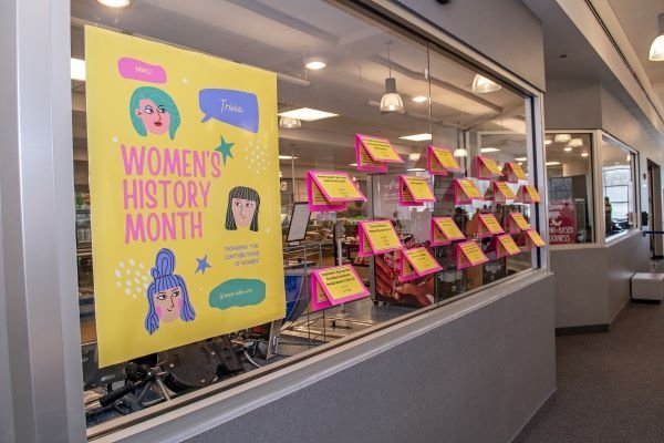 Trivia about women’s history is displayed through the Commons. 