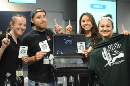 Ultrafest SonoWars winning team MINCEMEAT PIE, from left to right: Jessica Rainey, Kaleb Van Orden, Roxanna Macharigue, and Britney Dean from the MWU Physician Assistant Program’s Class of 2027