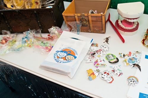 Table of items at dental event