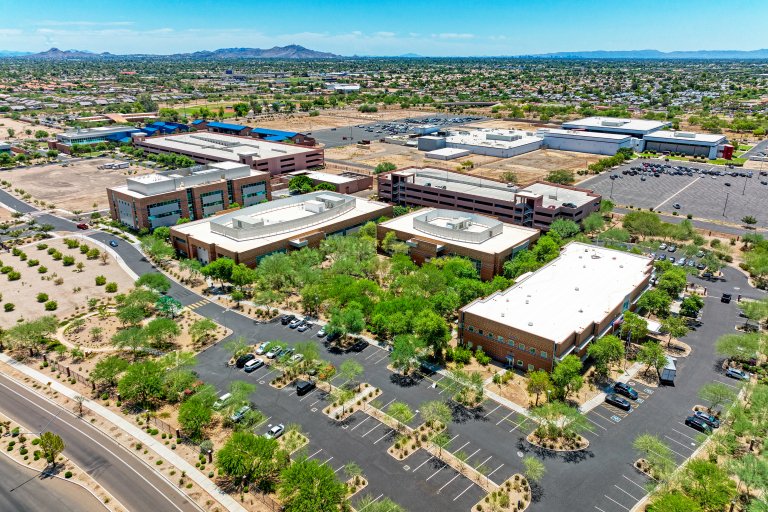 Aerial view of Midwestern University Clinics in Glendale, AZ.